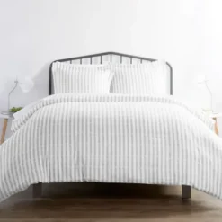 Duvets-Kirkland's Home Light Gray Stripes 3-Pc. Queen Duvet Cover Set Gray/White