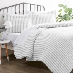 Duvets-Kirkland's Home Light Gray Stripes 3-Pc. Twin Duvet Cover Set Gray/White