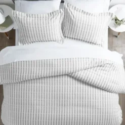 Duvets-Kirkland's Home Light Gray Stripes 3-Pc. Twin Duvet Cover Set Gray/White