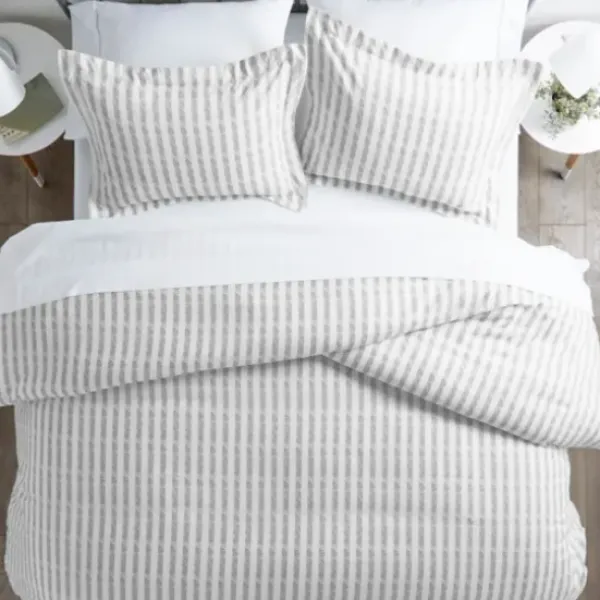 Duvets-Kirkland's Home Light Gray Stripes 3-Pc. Twin Duvet Cover Set Gray/White