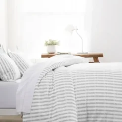 Duvets-Kirkland's Home Light Gray Stripes 3-Pc. Twin Duvet Cover Set Gray/White