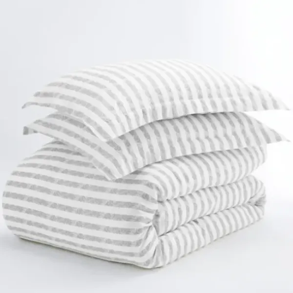 Duvets-Kirkland's Home Light Gray Stripes 3-Pc. Twin Duvet Cover Set Gray/White