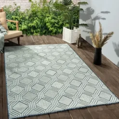 Outdoor Rugs-Kirkland's Home Light Gray Tile Motif Outdoor Area Rug, 5X7 Gray/White