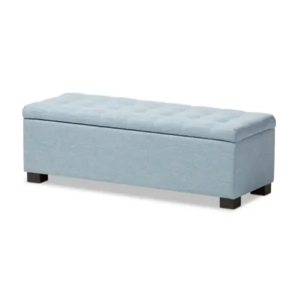 Benches & Ottomans-Kirkland's Home Light Grid Tufted Upholstered Ottoman Blue