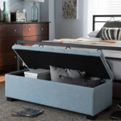 Benches & Ottomans-Kirkland's Home Light Grid Tufted Upholstered Ottoman Blue