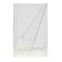 Blankets & Throws-Kirkland's Home Light Herringbone Throw With Fringe Gray