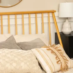 Beds & Headboards-Kirkland's Home Light Oak Modern Spindle Wooden Queen Bed Tan