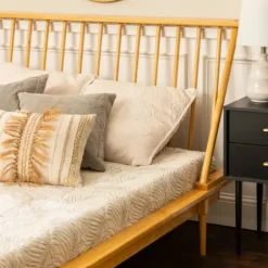 Beds & Headboards-Kirkland's Home Light Oak Modern Spindle Wooden Queen Bed Tan