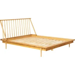 Beds & Headboards-Kirkland's Home Light Oak Modern Spindle Wooden Queen Bed Tan