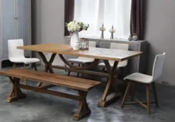Benches & Ottomans-Kirkland's Home Light Reclaimed Wood Hourglass Base Bench Brown