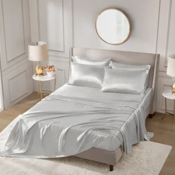 Bed Sheets-Kirkland's Home Light Satin 6-Pc. Queen Sheet Set Gray