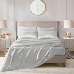 Bed Sheets-Kirkland's Home Light Satin 6-Pc. Queen Sheet Set Gray
