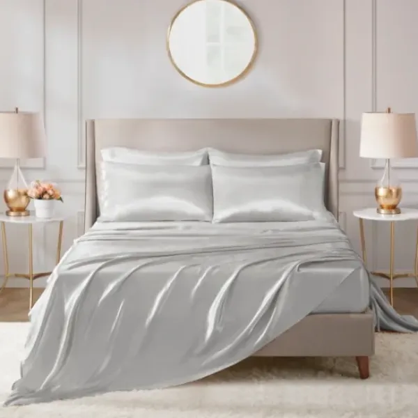 Bed Sheets-Kirkland's Home Light Satin 6-Pc. Queen Sheet Set Gray