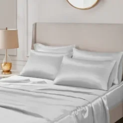 Bed Sheets-Kirkland's Home Light Satin 6-Pc. Queen Sheet Set Gray