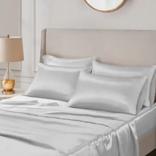 Bed Sheets-Kirkland's Home Light Satin 6-Pc. Queen Sheet Set Gray
