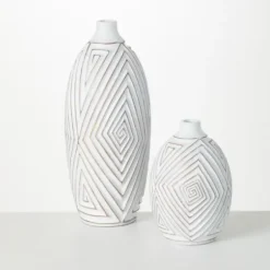 Vases-Kirkland's Home Light Terracotta Urn Vases, Set Of 2 Blue