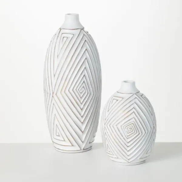 Vases-Kirkland's Home Light Terracotta Urn Vases, Set Of 2 Blue
