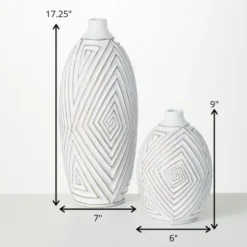 Vases-Kirkland's Home Light Terracotta Urn Vases, Set Of 2 Blue