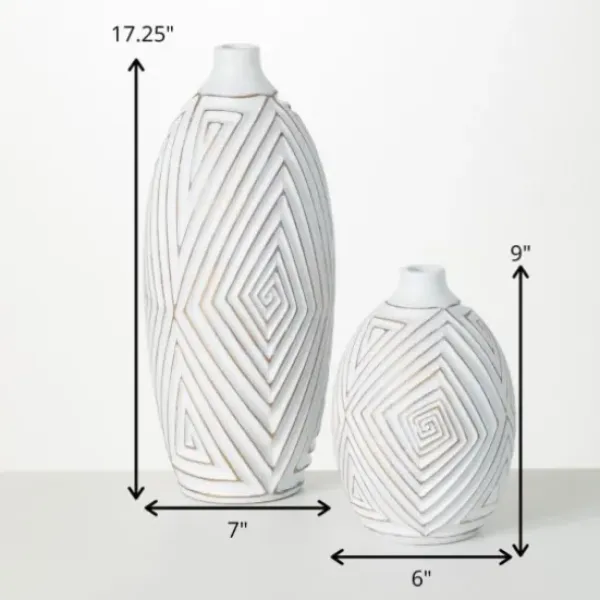 Vases-Kirkland's Home Light Terracotta Urn Vases, Set Of 2 Blue