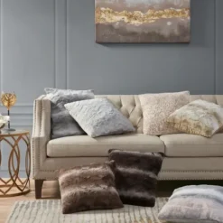 Pillows-Kirkland's Home Light Textured Faux Fur Pillow Brown
