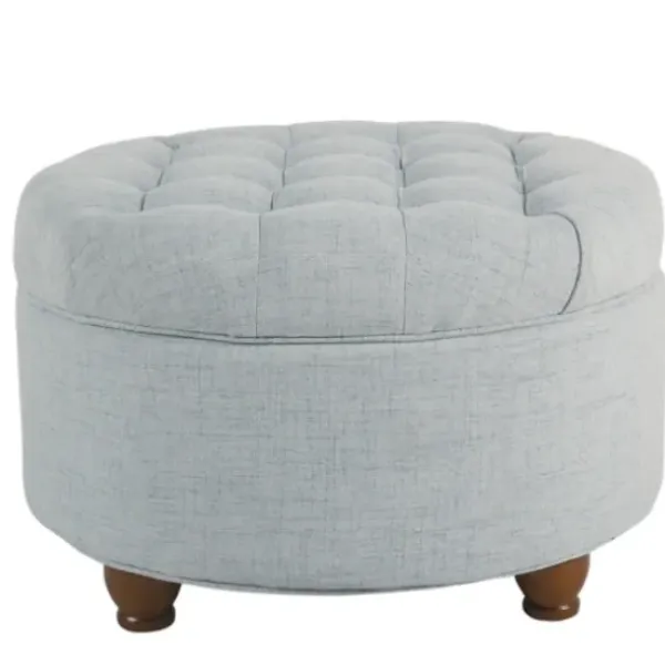 Benches & Ottomans-Kirkland's Home Light Tufted Round Storage Ottoman Blue