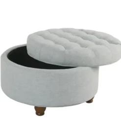 Benches & Ottomans-Kirkland's Home Light Tufted Round Storage Ottoman Blue