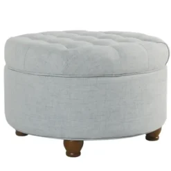Benches & Ottomans-Kirkland's Home Light Tufted Round Storage Ottoman Blue