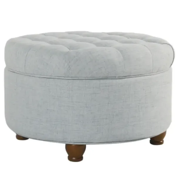 Benches & Ottomans-Kirkland's Home Light Tufted Round Storage Ottoman Blue