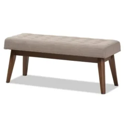 Benches & Ottomans-Kirkland's Home Light Tufted Walnut Wood Bench Gray