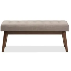 Benches & Ottomans-Kirkland's Home Light Tufted Walnut Wood Bench Gray