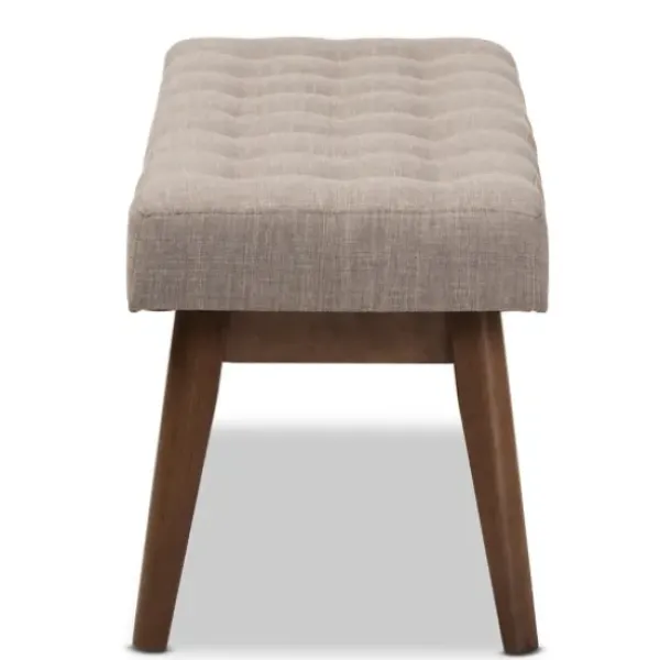 Benches & Ottomans-Kirkland's Home Light Tufted Walnut Wood Bench Gray