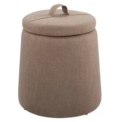 Benches & Ottomans-Kirkland's Home Light Upholstered Top Handle Storage Ottoman Brown