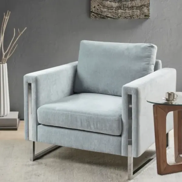 Accent Chairs-Kirkland's Home Light Velvet And Chrome Accent Chair Green