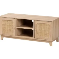 Tv Stands & Media Consoles-Kirkland's Home Light Wood And Cane Accent Tv Stand Brown