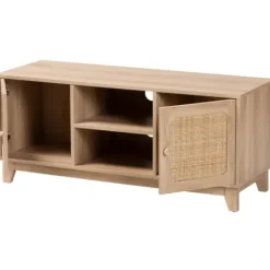 Tv Stands & Media Consoles-Kirkland's Home Light Wood And Cane Accent Tv Stand Brown