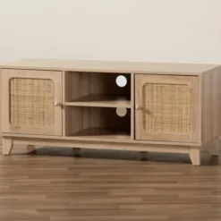 Tv Stands & Media Consoles-Kirkland's Home Light Wood And Cane Accent Tv Stand Brown