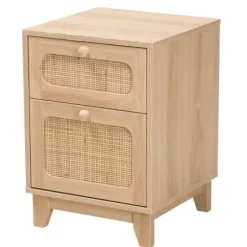 Nightstands-Kirkland's Home Light Wood And Cane Accent Nightstand Brown