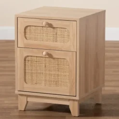 Nightstands-Kirkland's Home Light Wood And Cane Accent Nightstand Brown