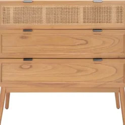Dressers & Chests-Kirkland's Home Light Wood And Cane 3-Drawer Chest Brown