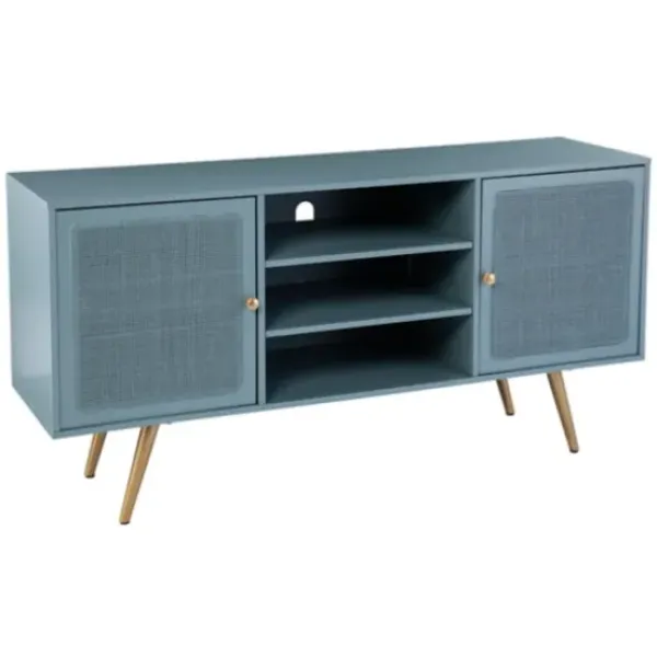 Tv Stands & Media Consoles-Kirkland's Home Light Wood And Cane Media Cabinet Blue
