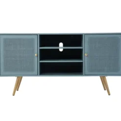 Tv Stands & Media Consoles-Kirkland's Home Light Wood And Cane Media Cabinet Blue