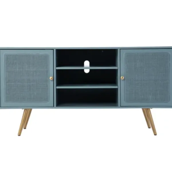 Tv Stands & Media Consoles-Kirkland's Home Light Wood And Cane Media Cabinet Blue