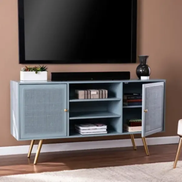 Tv Stands & Media Consoles-Kirkland's Home Light Wood And Cane Media Cabinet Blue