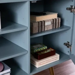 Tv Stands & Media Consoles-Kirkland's Home Light Wood And Cane Media Cabinet Blue
