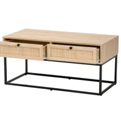 Coffee Tables-Kirkland's Home Light Wood And Rat 2-Drawer Coffee Table Tan