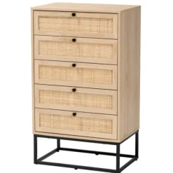 Dressers & Chests-Kirkland's Home Light Wood And Rat 5-Drawer Chest Tan