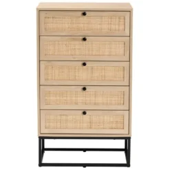 Dressers & Chests-Kirkland's Home Light Wood And Rat 5-Drawer Chest Tan