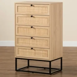 Dressers & Chests-Kirkland's Home Light Wood And Rat 5-Drawer Chest Tan