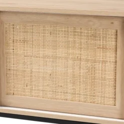 Cabinets & Sideboards-Kirkland's Home Light Wood And Rat Sliding Door Cabinet Tan