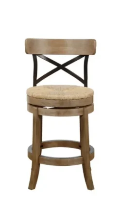 Bar Stools & Counter Height Stools-Kirkland's Home Light Wood And Seagrass Swivel Counter Stool Brown